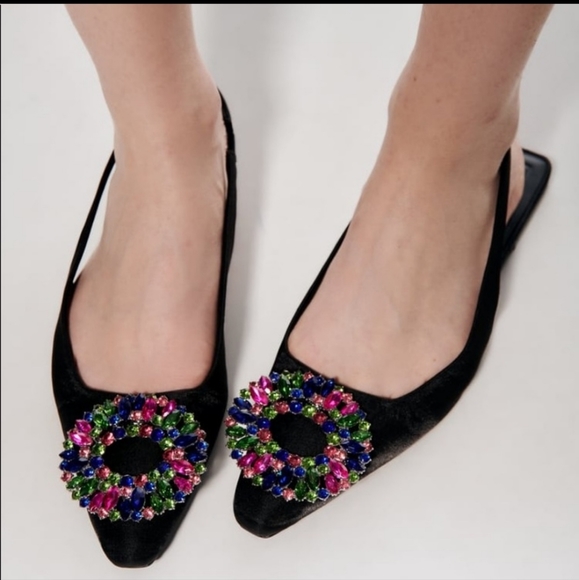 Zara Embellished Flat Slingbacks Size 6.5 Eur 37 - Picture 2 of 10